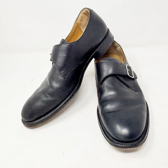 LANDS END Men’s Black Leather Monk Strap Buckle Shoes Loafers Slip On Size 9D - Picture 1 of 11